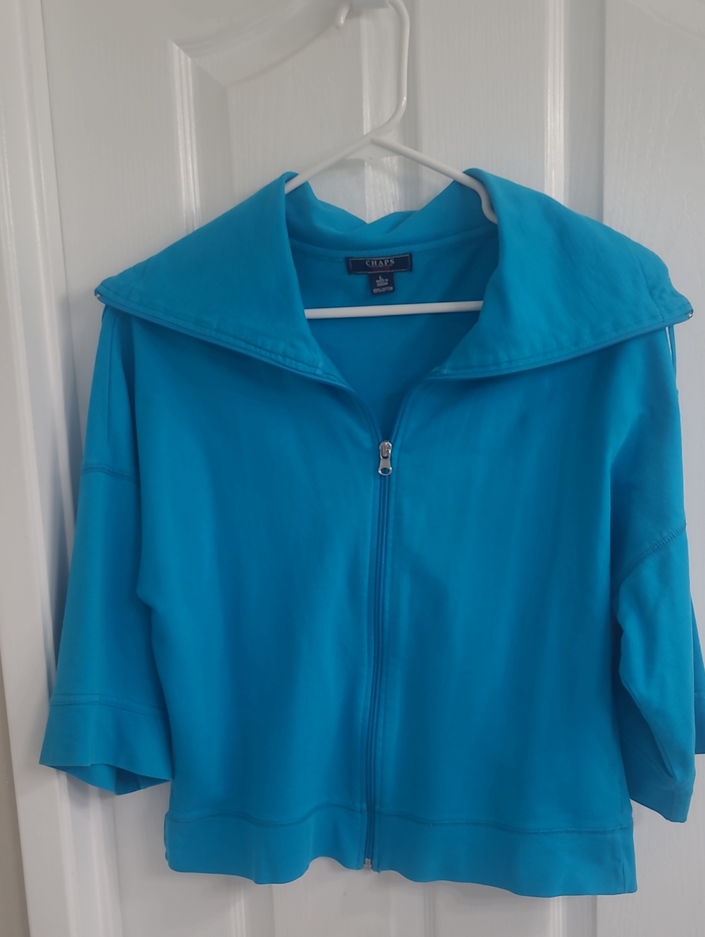 CHAPS Women’s Turquoise Aqua Lightweight Full Zip Active Jacket 3/4 Sleeve